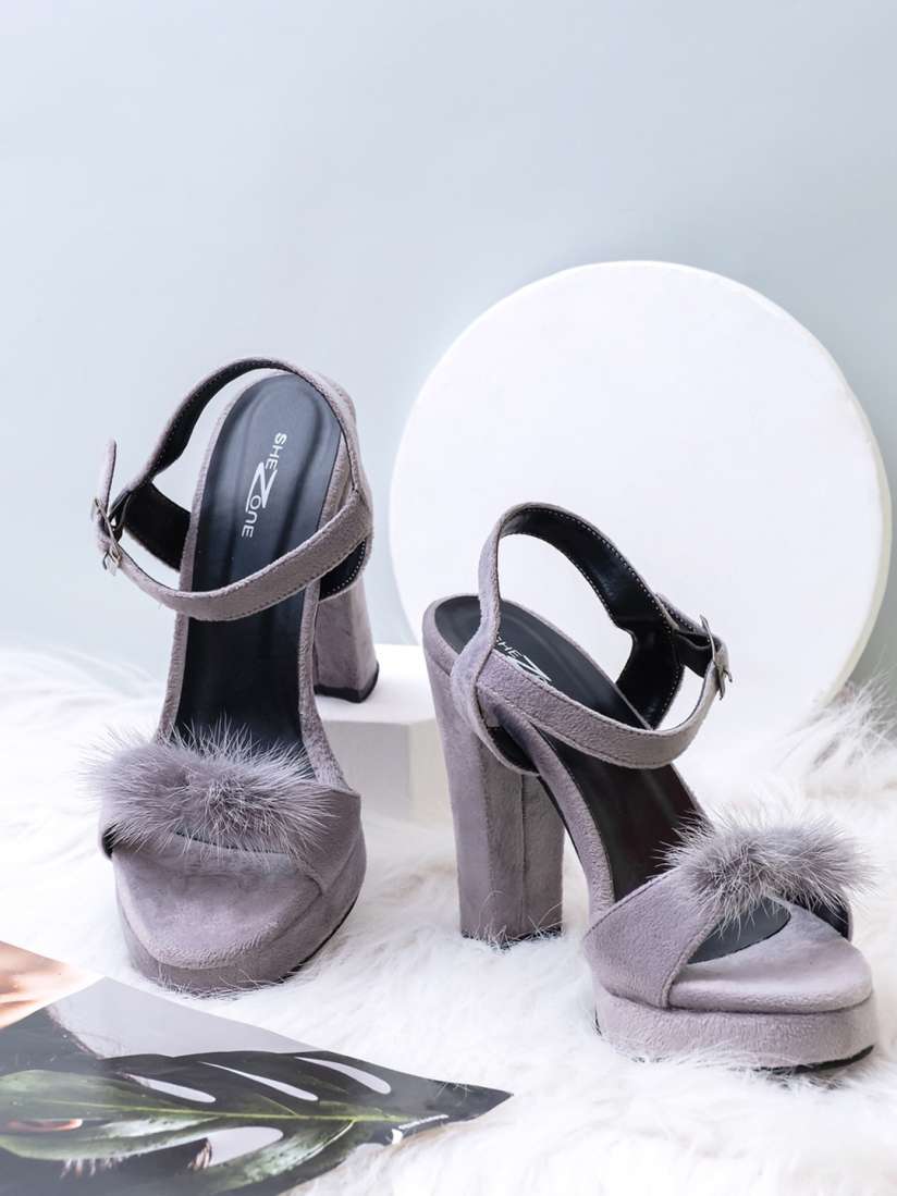Grey mules heels best sale