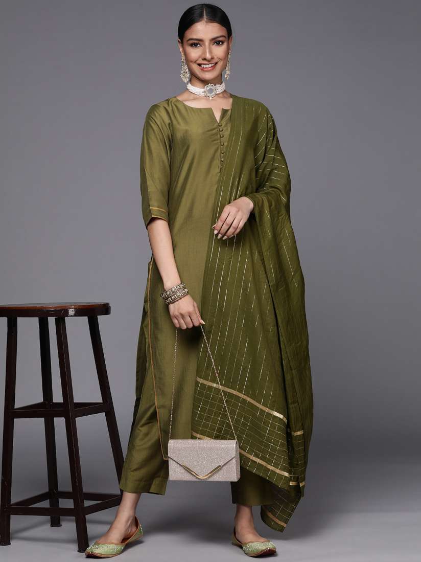 Buy Libas Women Olive Green Kurta with Trousers With Dupatta Kurta Sets for Women 18311078 Myntra