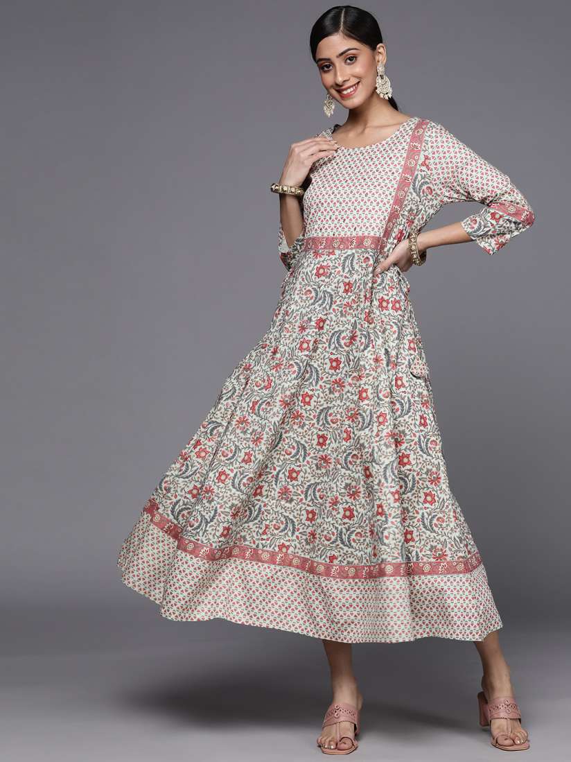 Buy Libas Women Grey Pink Floral Ethnic Maxi Dress Ethnic Dresses for Women 18311508 Myntra