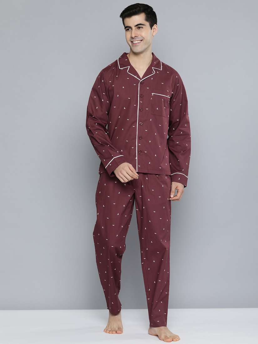 Buy Mast Harbour Men Maroon White Printed Pure Cotton Night suit Night suits for Men 18314882 Myntra