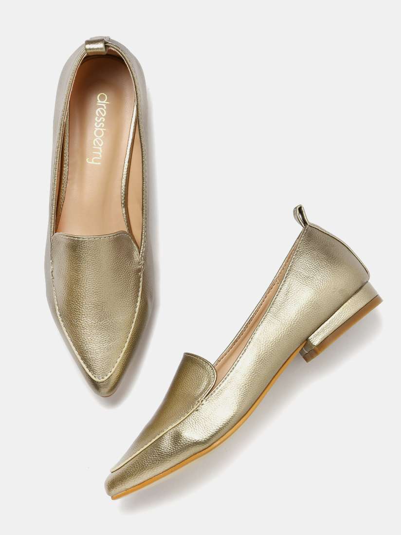 Buy DressBerry Women Gold Toned Solid Ballerinas Flats for Women Myntra