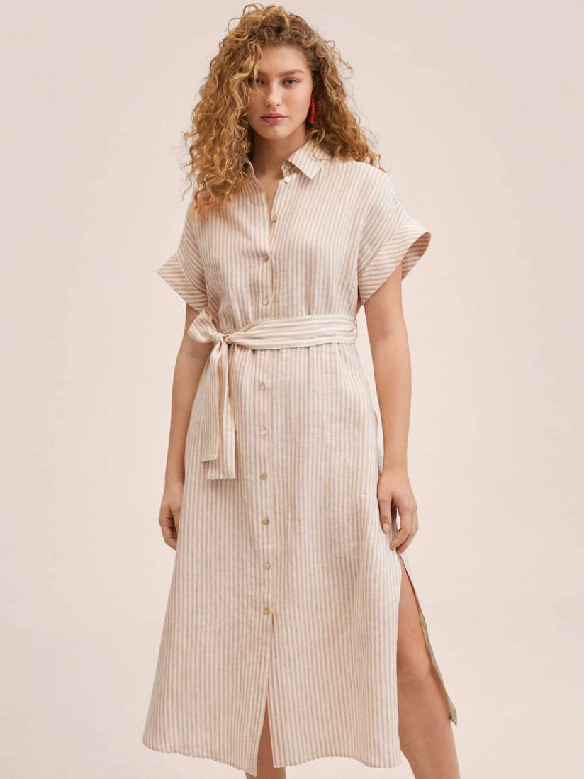 Buy MANGO Beige Off White Striped Linen A Line Midi Dress Dresses for Women 18319384 Myntra