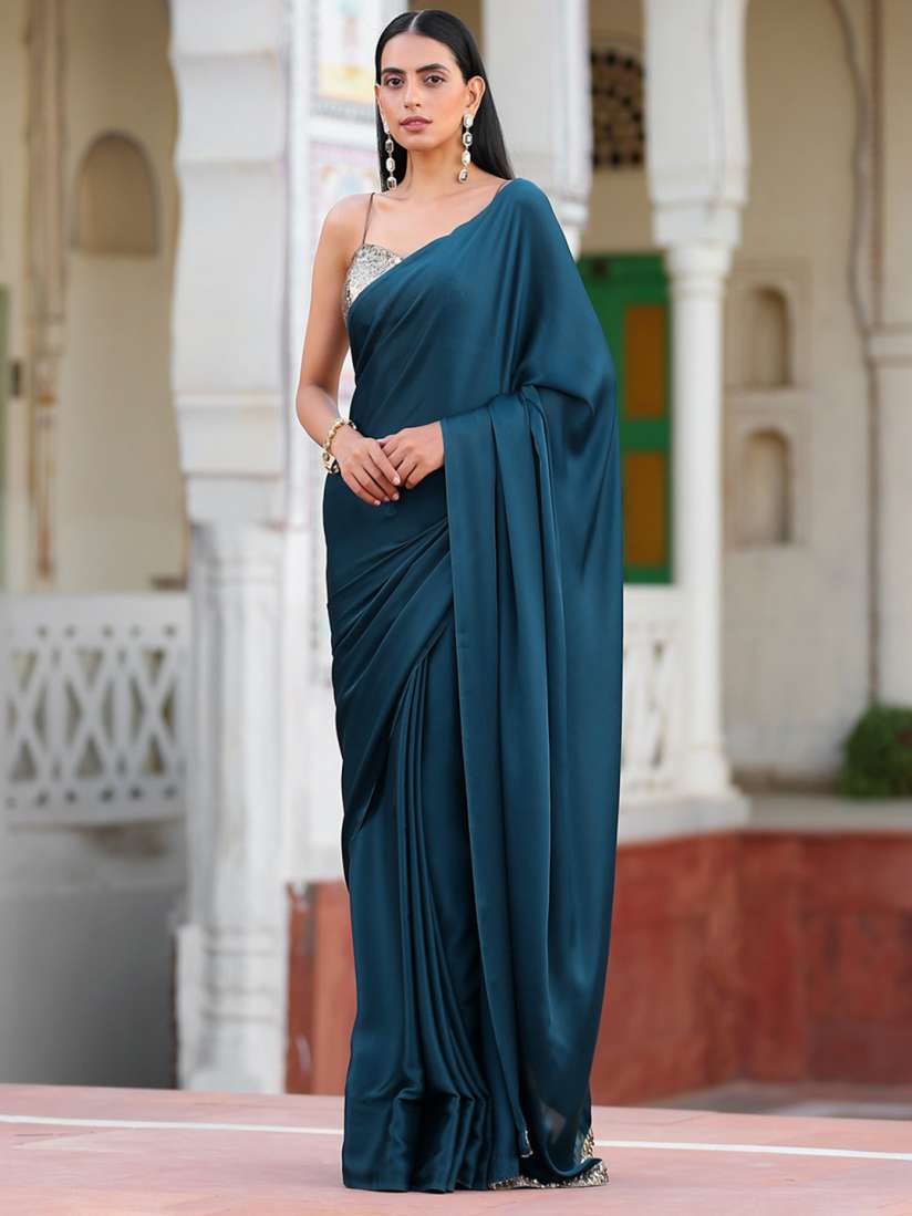 Buy Swtantra Blue Gold Toned Satin Saree Sarees for Women 18323520 Myntra