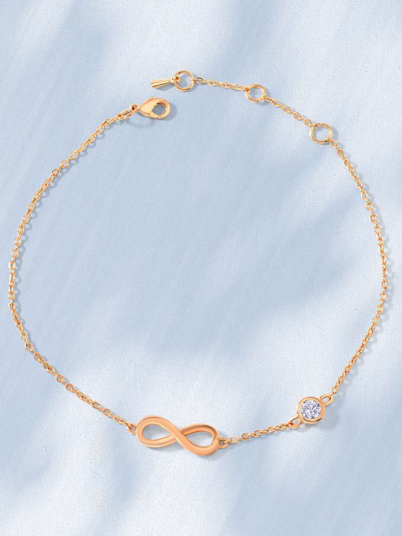 Buy MINUTIAE Rose Gold Plated White Crystal Infinity Charm With Solitaire Anklet Anklet for Women 18324596 Myntra