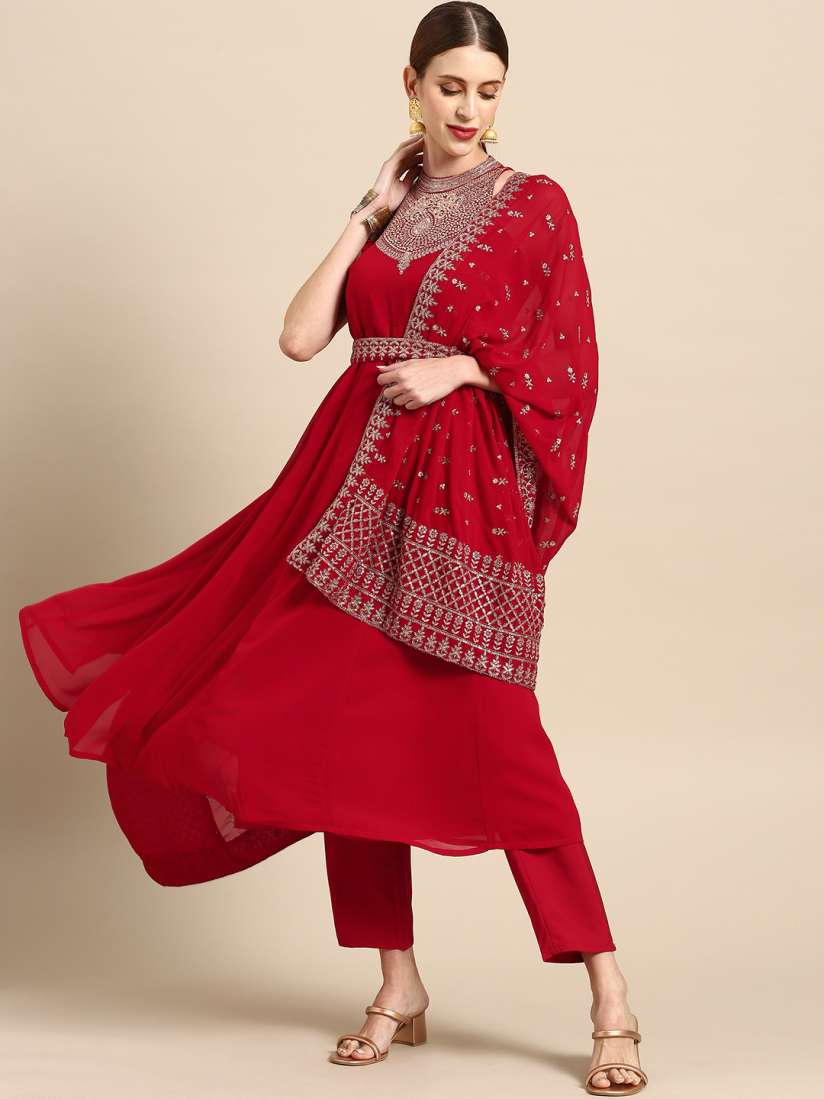 Buy Anouk Women Red Ethnic Motifs Embroidered Kurta with Trousers Dupatta Kurta Sets for Women 18325286 Myntra