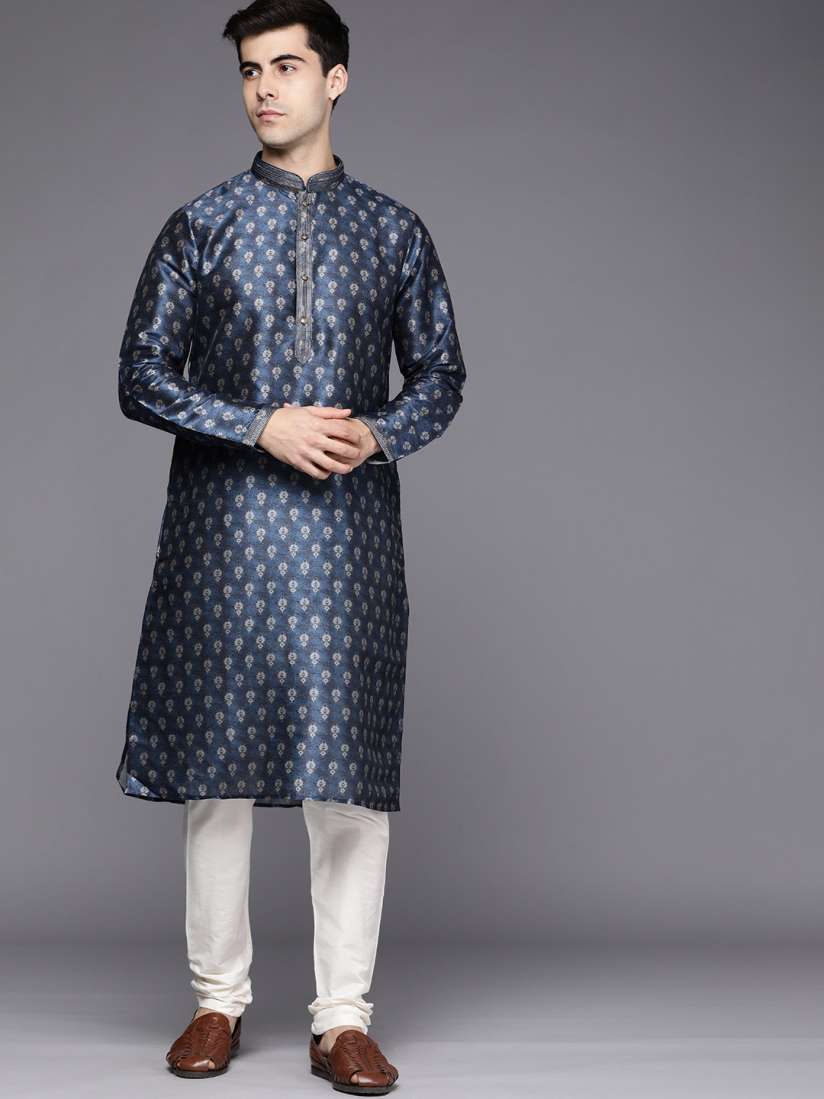 Buy Manyavar Men Navy Blue Ethnic Motifs Printed Kurta with Churidar Kurta Sets for Men 18325362 Myntra