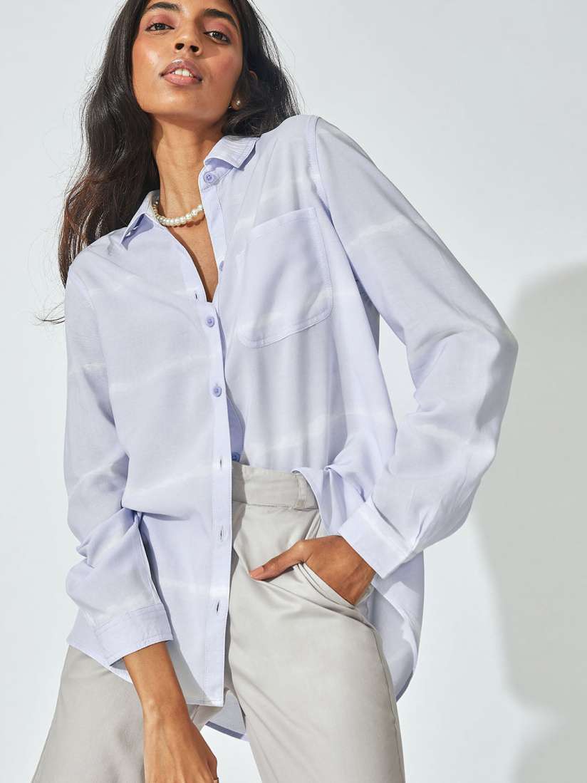 Buy The Label Life Women Sky Blue Tie Die Detail Shirt Shirts for Women 18333004 Myntra