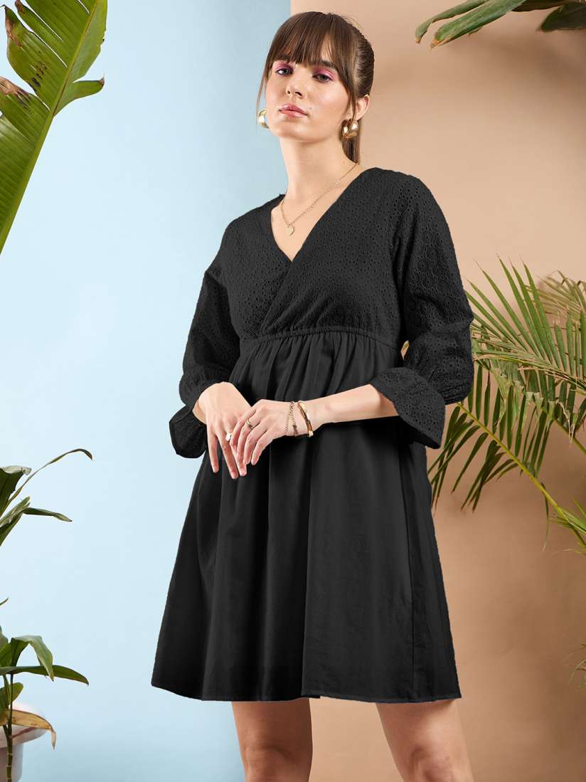 Buy SASSAFRAS Black Pure Cotton A Line Dress Dresses for Women 18336886 Myntra