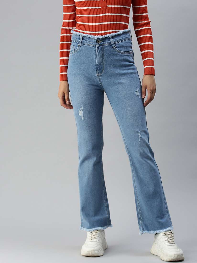Buy SHOWOFF Women Blue Relaxed Fit High-Rise Mildly Distressed