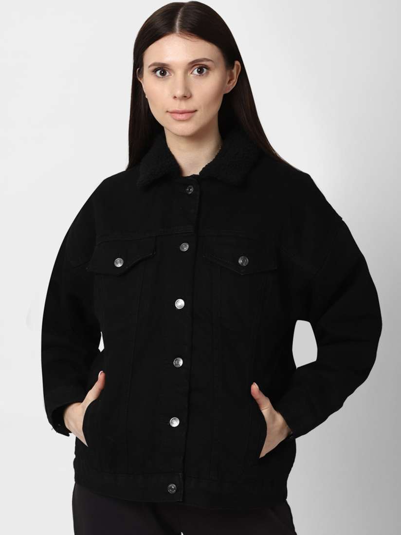 Buy FOREVER 21 Women Black Denim Jacket with Embroidered Jackets for Women 18340620 Myntra