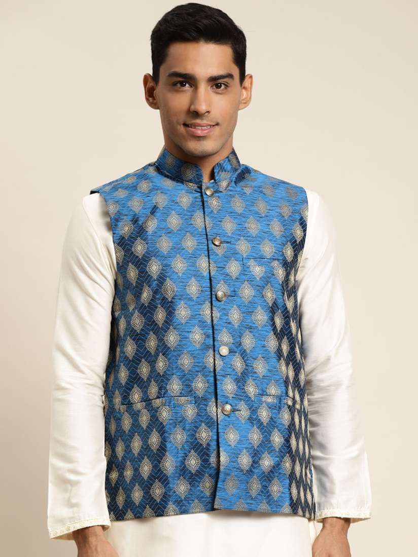 Buy SOJANYA Men Blue Woven Design Jacquard Nehru Jacket Nehru Jackets for Men 18354772 Myntra