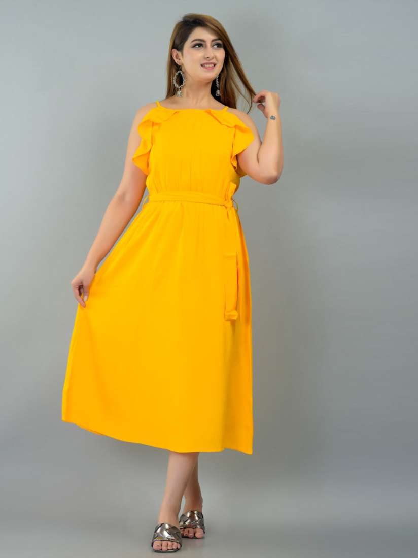 Yellow fit and flare midi dress hot sale