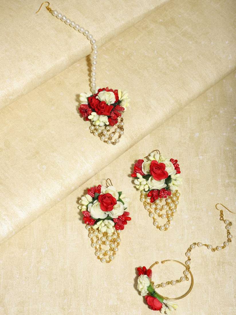 Buy Flower Jewellery Ruby Raang Gold Plated Red Floral Jewellery Set Jewellery Set for Women 18361344 Myntra
