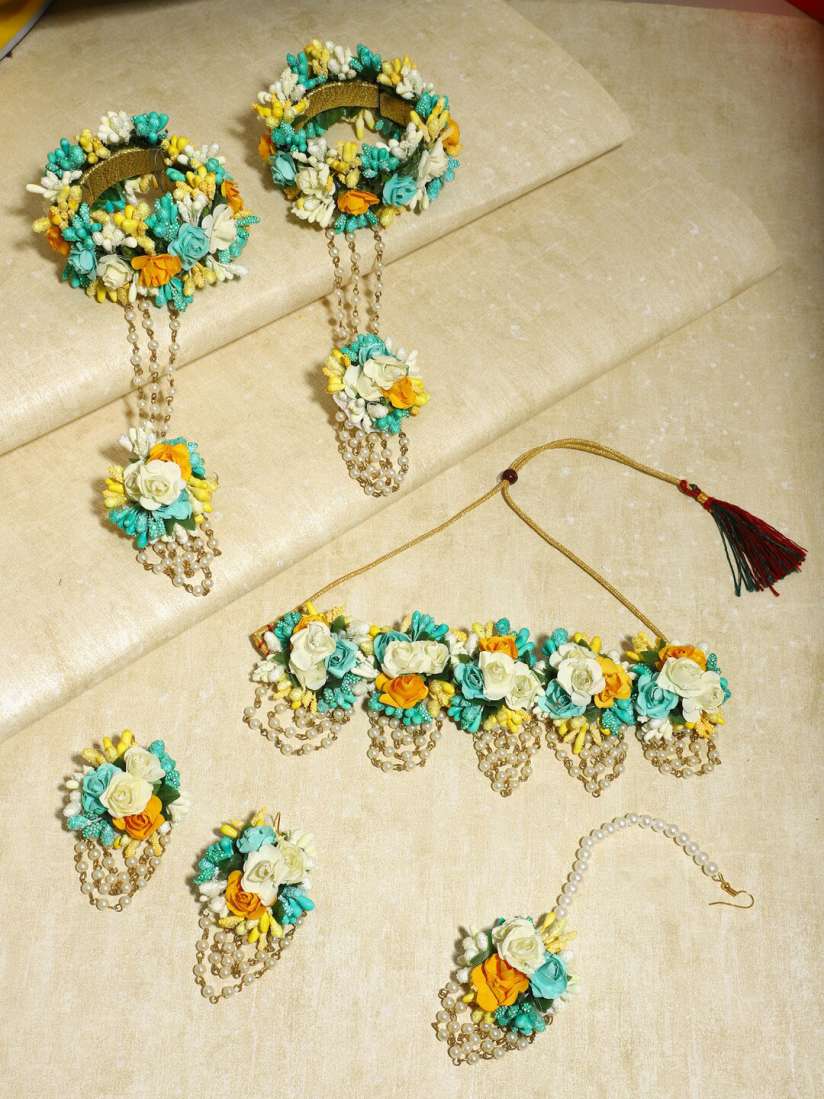 Buy Flower Jewellery Gold Plated Turquoise Blue Floral Jewellery Set Jewellery Set for Women 18361382 Myntra