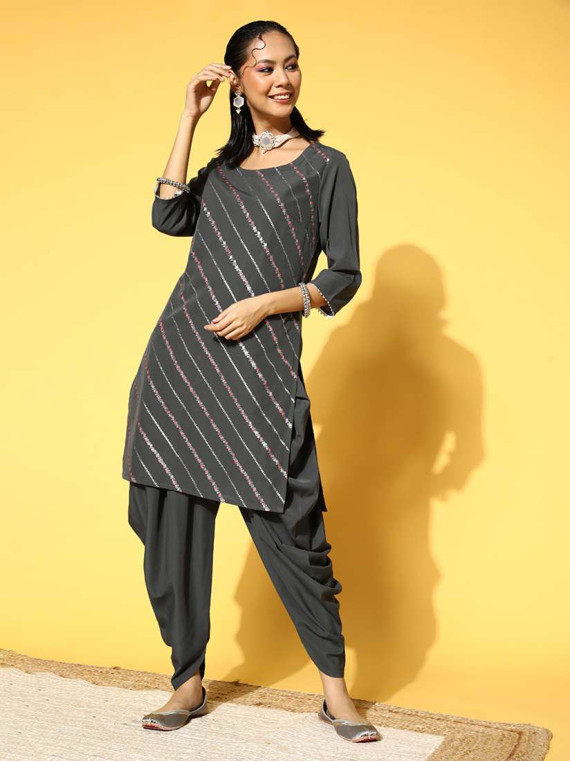 Buy ZIYAA Women Striped Poly Crepe Elevated Bottom Kurta Set Kurta Sets for Women 18362066 Myntra