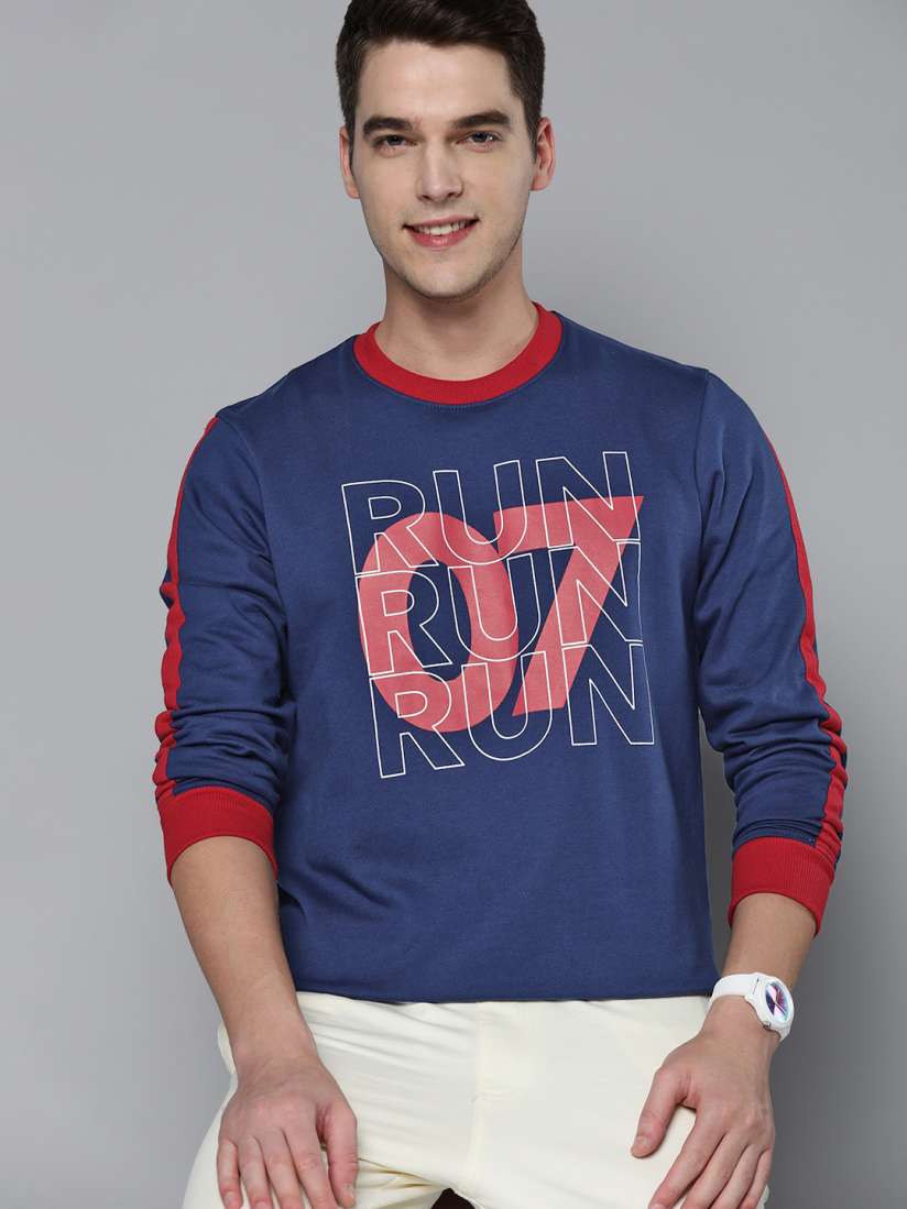 Buy HERE NOW Men Navy Blue Red Printed Sweatshirt Sweatshirts for Men 18363674 Myntra