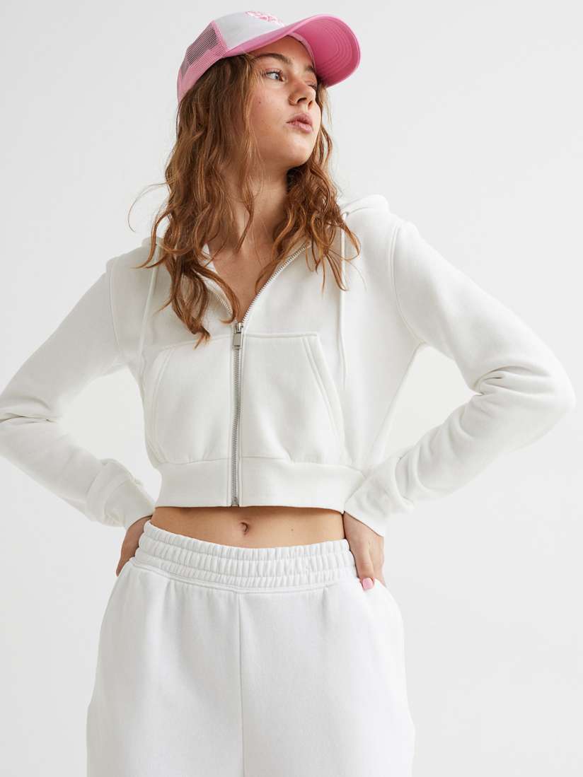 Buy H M Women White Cropped Zip Through Hoodie Sweatshirts for Women 18376730 Myntra