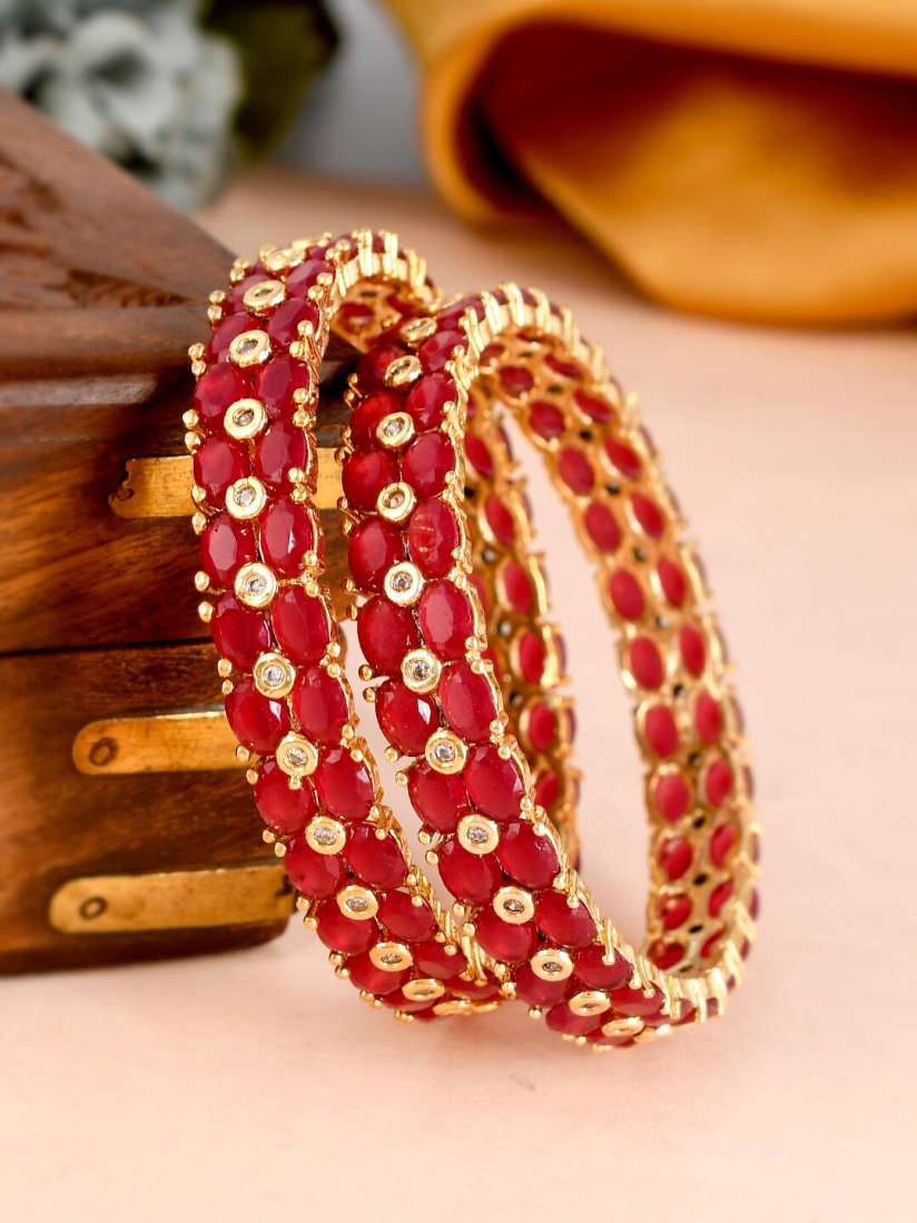 Red gold tone stone bangles deals