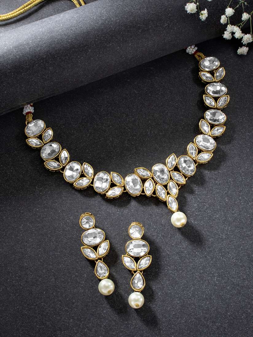 Buy Peora Gold Plated Crystal Studded Choker Necklace with Earrings Jewellery Set for Women 18380078 Myntra