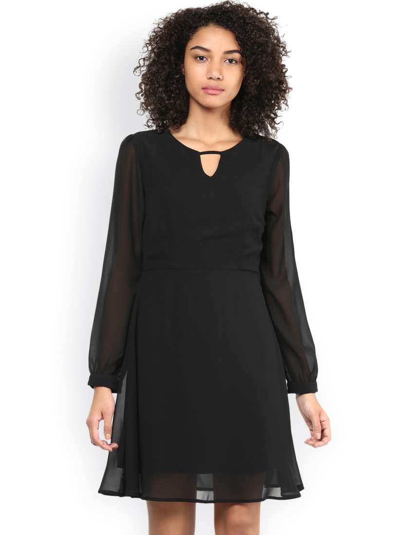 Buy Harpa Women Black Solid A Line Dress Dresses for Women 1838032 Myntra