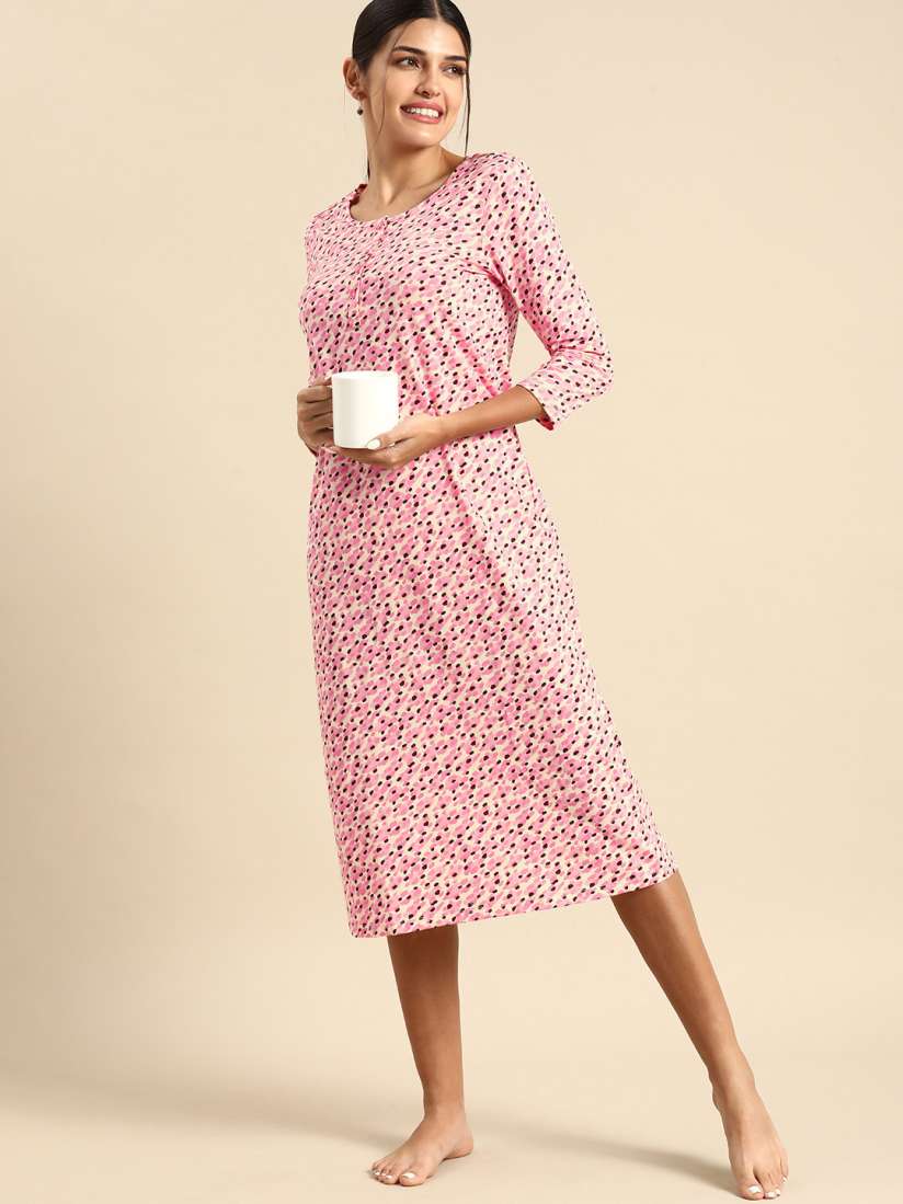 Buy Dreamz by Pantaloons Women Pink Printed Pure Cotton Nightdress Nightdress for Women 18381468 Myntra