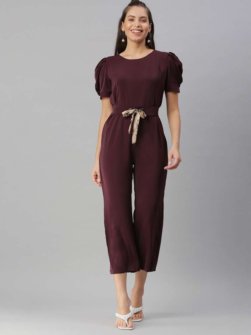 Buy SHOWOFF Burgundy Solid Culotte Jumpsuit Jumpsuit for Women 18388758 Myntra