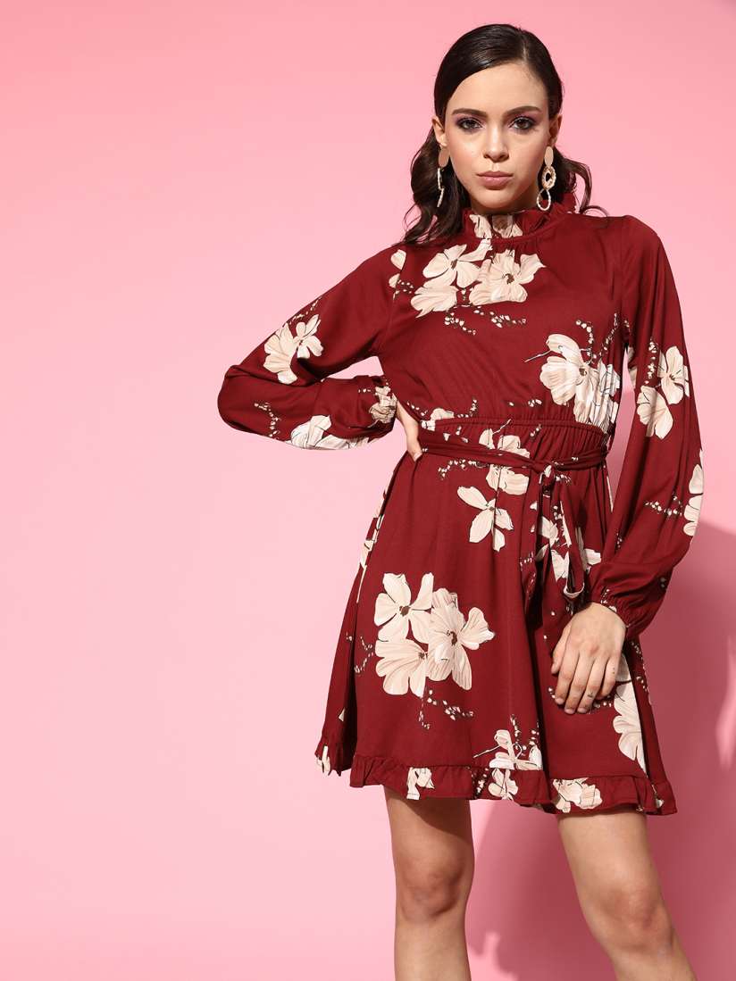 Buy Berrylush Women Classy Maroon Floral Off My Back Dress Dresses for Women 18390278 Myntra