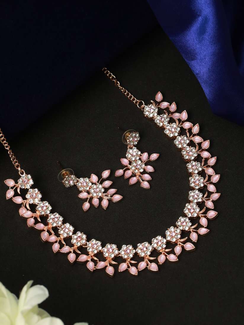 Buy Priyaasi Rose Gold Plated Pink White AD Studded Jewellery Set Jewellery Set for Women 18391644 Myntra