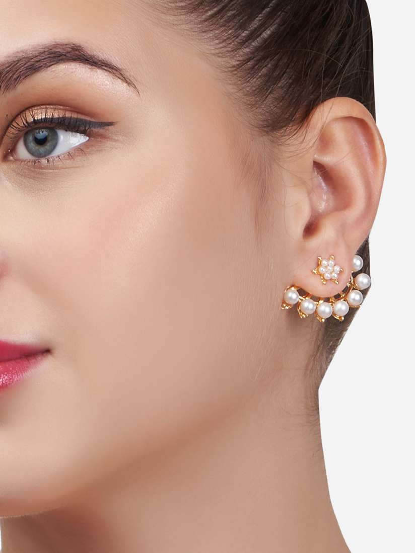Buy Zaveri Pearls White Gold Plated Pearls Contemporary Jacket Earrings Earrings for Women 18394152 Myntra