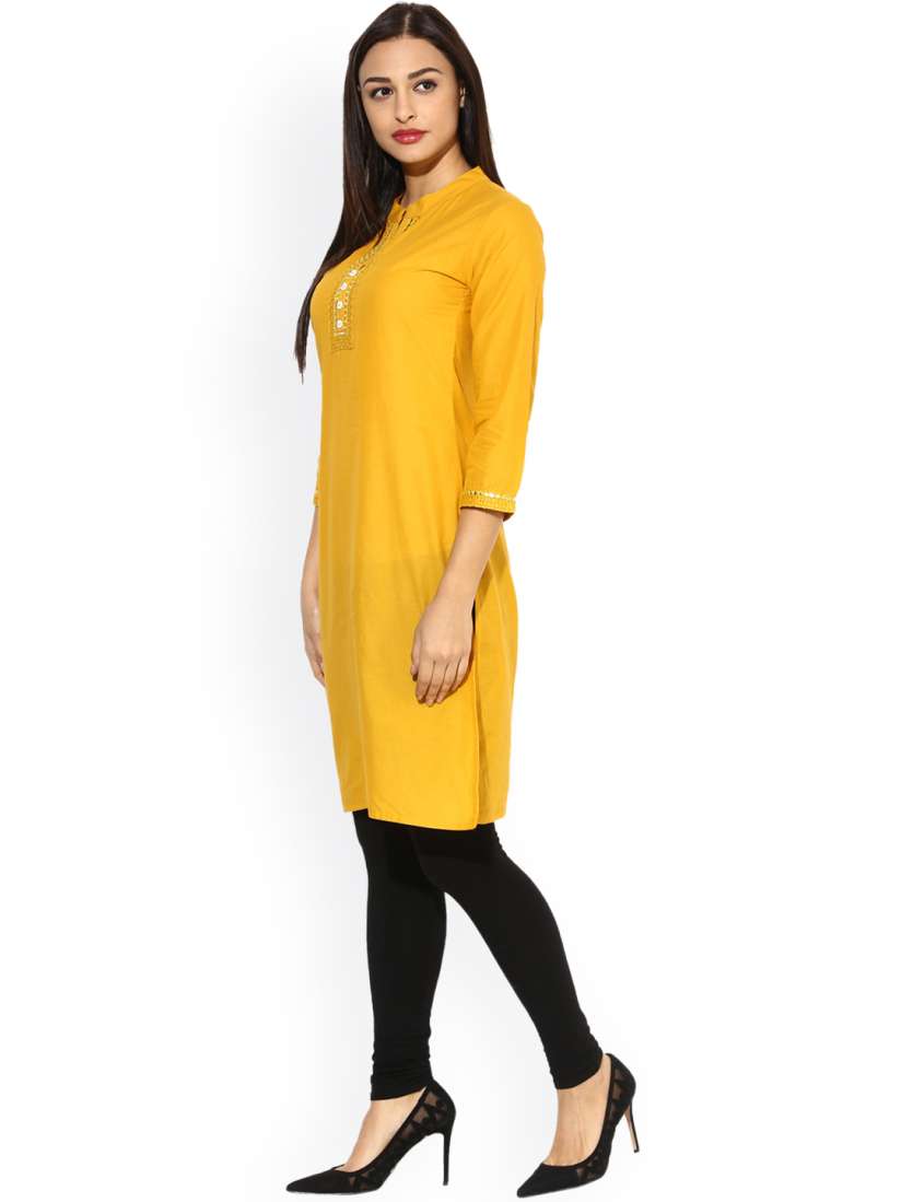 Aks women mustard solid straight kurta deals