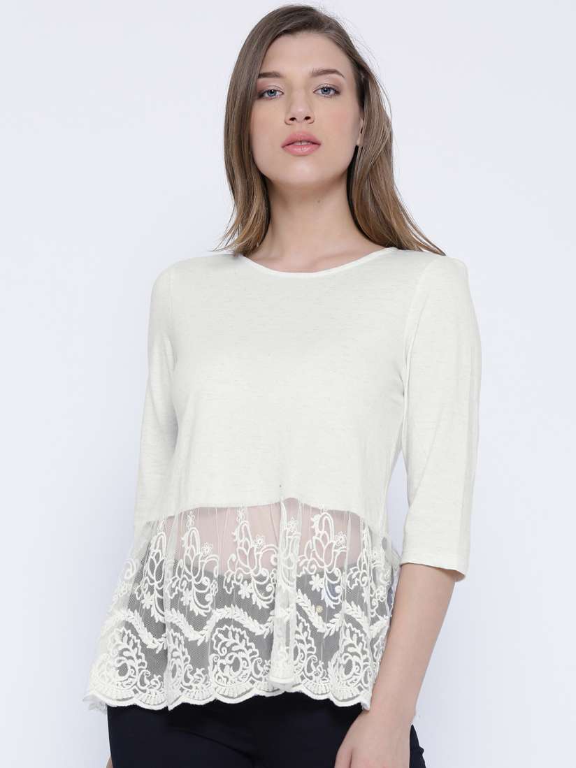 Buy SCOUP Women Off White Lace Detail A Line Top Tops for Women 1840677 Myntra