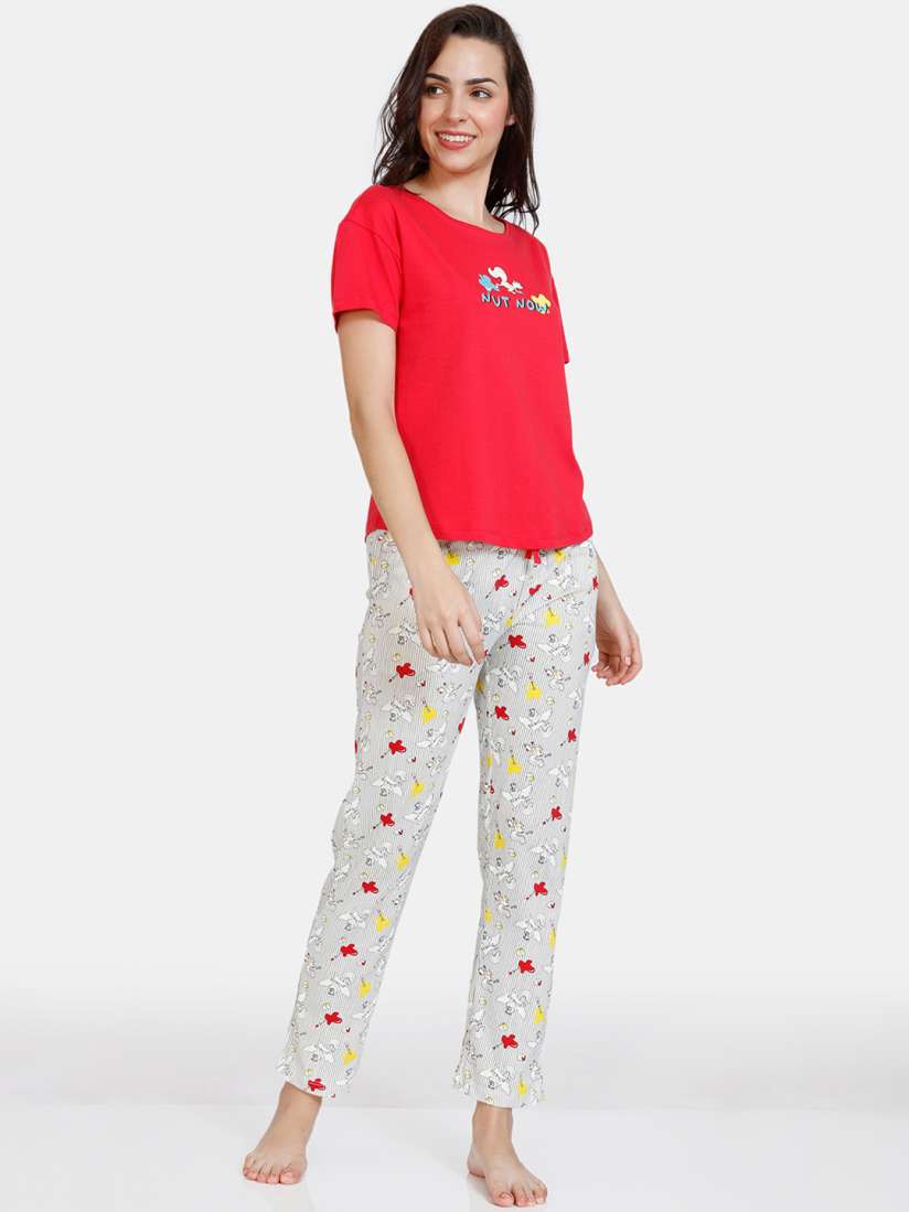 Buy Zivame Women Red Grey Night suit 100 Cotton Night suits for Women 18407916 Myntra