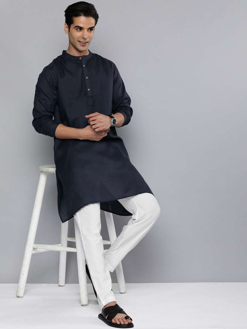 Buy HERE NOW Men Navy Blue Kurta with Trousers Kurta Sets for Men 18411584 Myntra
