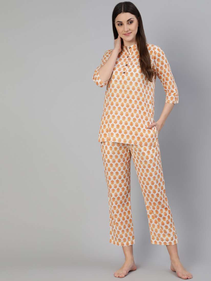 Buy Jaipur Kurti Women White Peach Coloured Printed Night suit Night suits for Women 18418672 Myntra