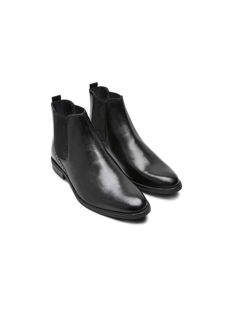 Buy NEXT Men Black Solid Mid Top Leather Flat Boots Boots for Men 1842143 Myntra
