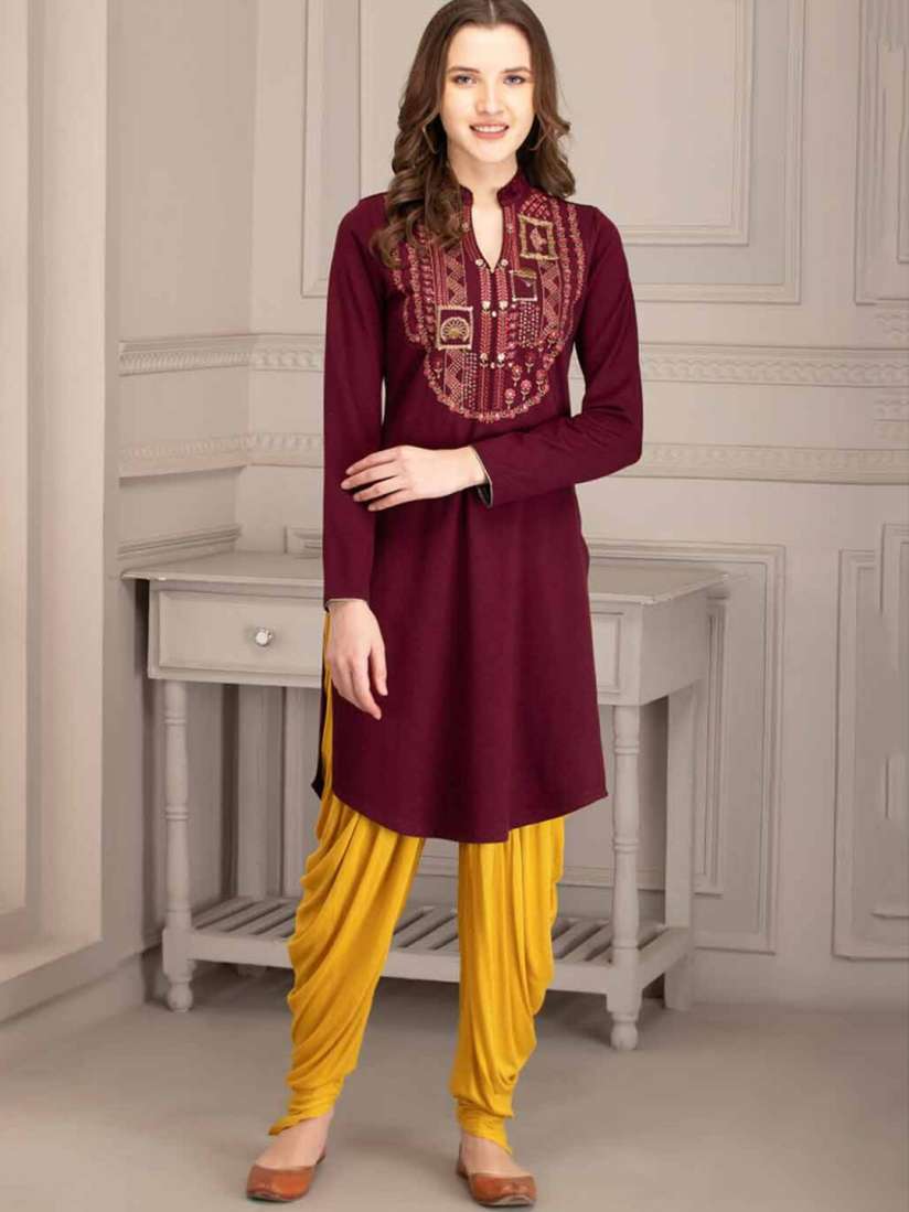 Buy Lakshita Maroon Ethnic Motifs Embroidered Woolen Kurti Kurtis for Women 18424594 Myntra