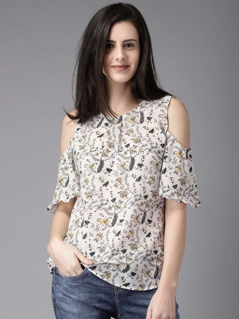 Buy Moda Rapido Off White Floral Cold Shoulder Top Tops for Women 1843042 Myntra