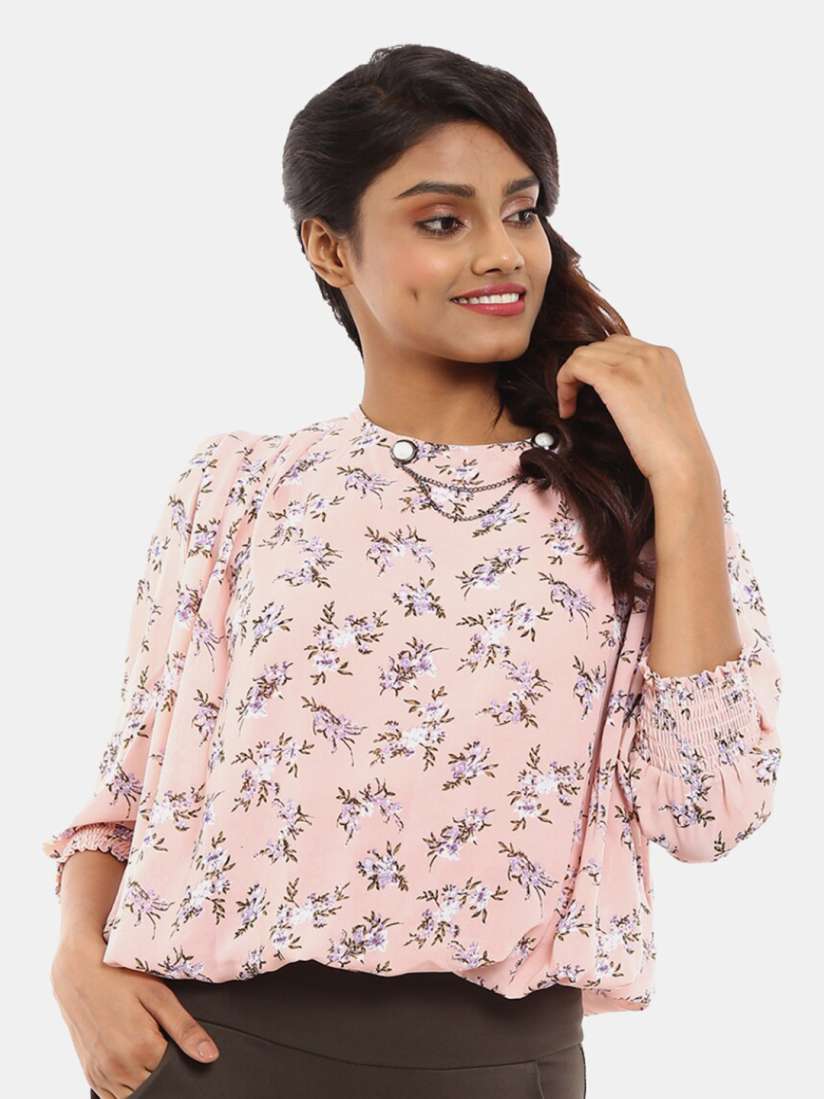 Buy V Mart Women Western Peach Coloured Floral Print Blouson Top Tops for Women 18438512 Myntra