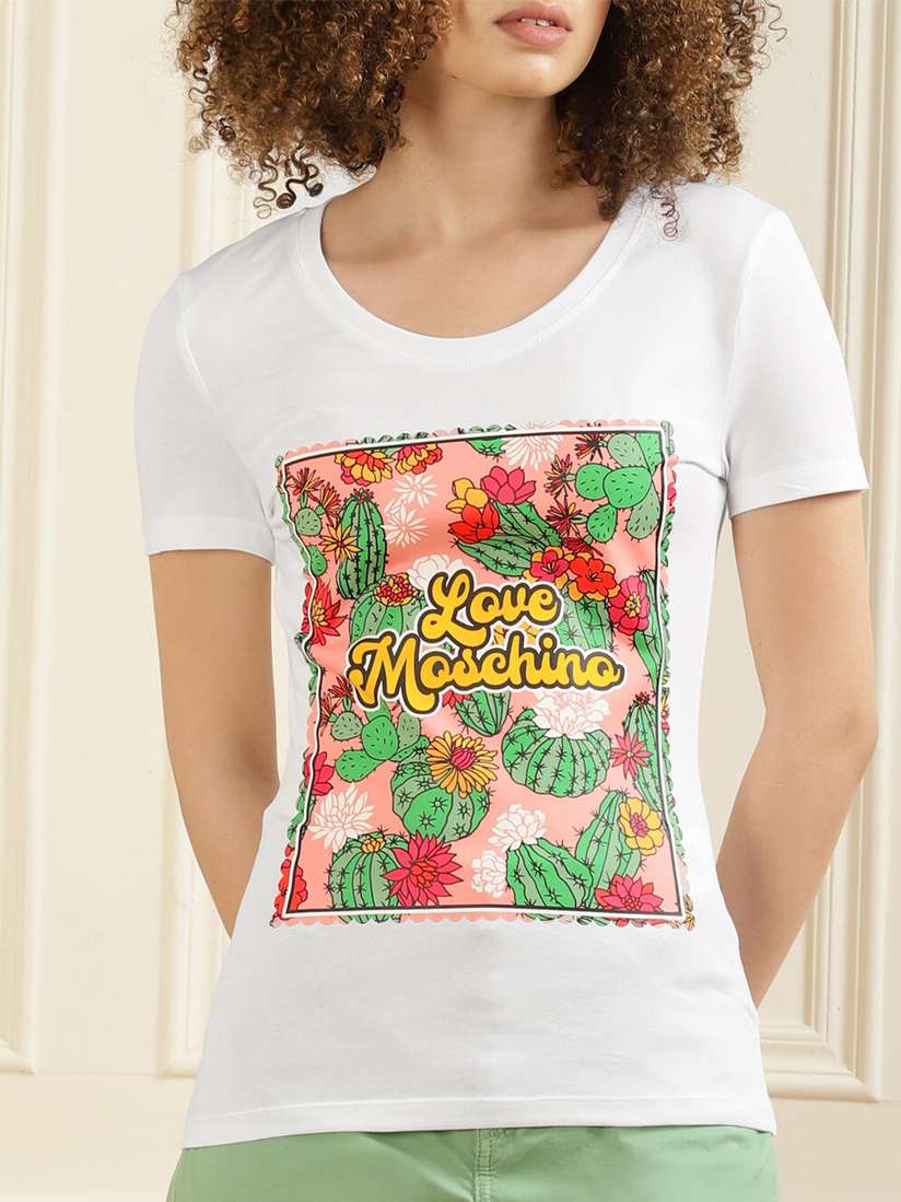 LOVE MOSCHINO Women White Graphic Printed T-shirt