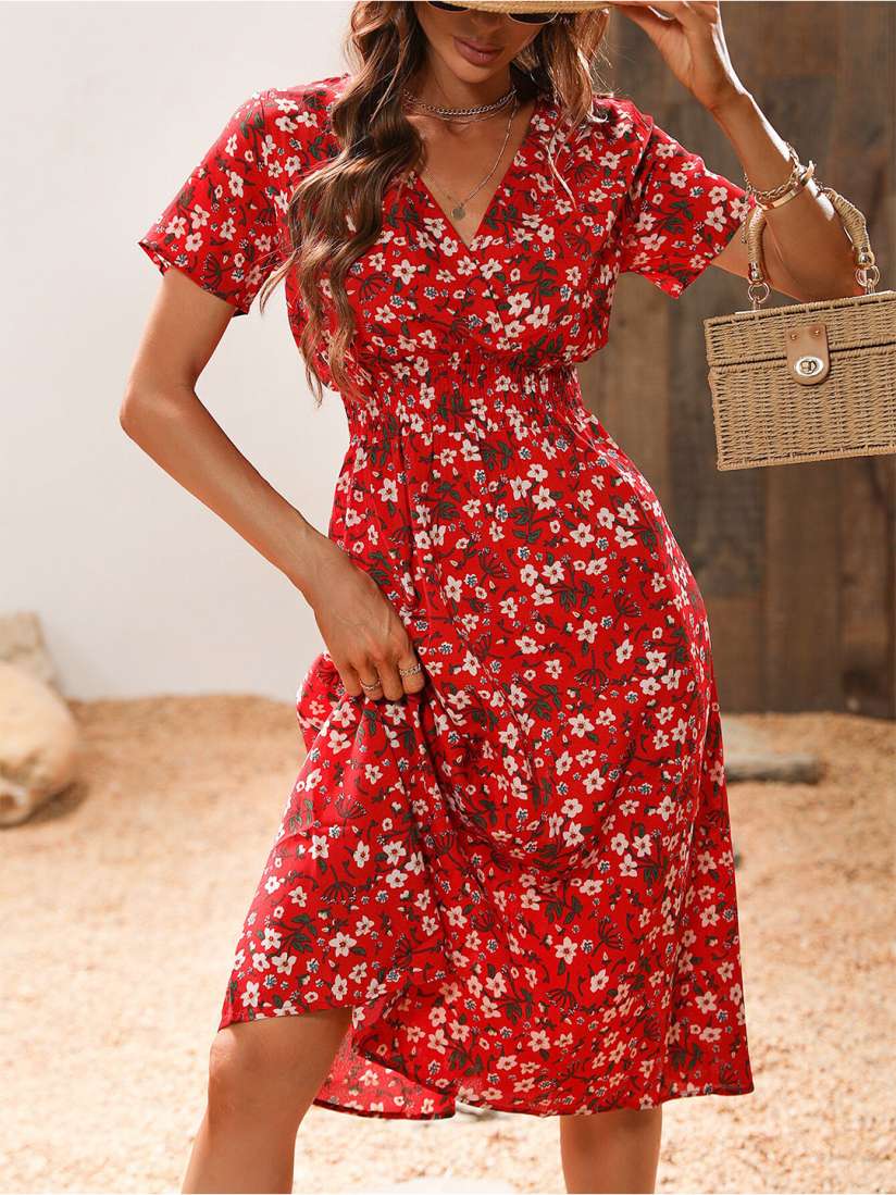 Red casual midi dress hotsell