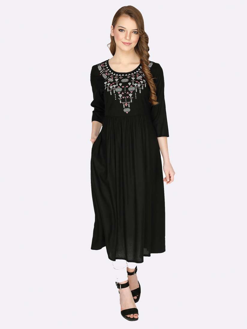 Buy shashvi Black Black Floral Embroidered Thread Work Thread Work Kurti Kurtis for Women 18456818 Myntra