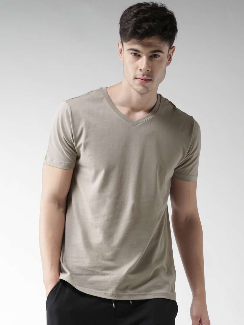 Buy FOREVER 21 Men Taupe Solid V Neck T shirt Tshirts for Men 1846415 Myntra