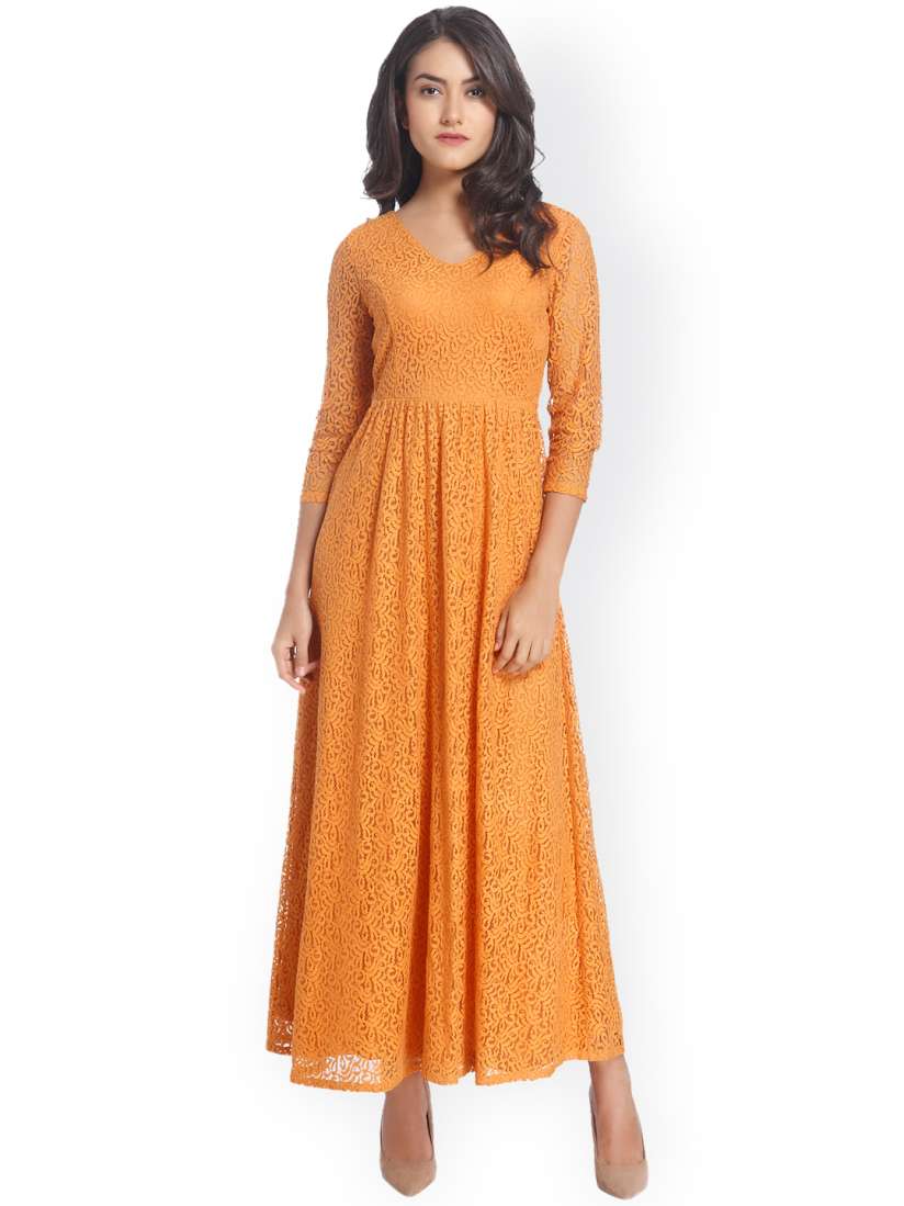 Buy ONLY Women Mustard Yellow Lace Maxi Dress Dresses for Women 1846664 Myntra