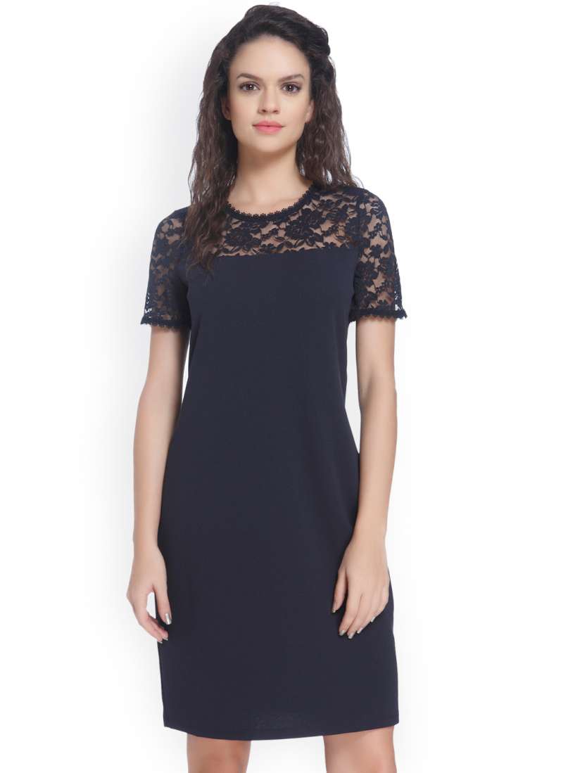 Buy ONLY Women Navy Sheath Dress with Lace Yoke Dresses for Women 1846670 Myntra