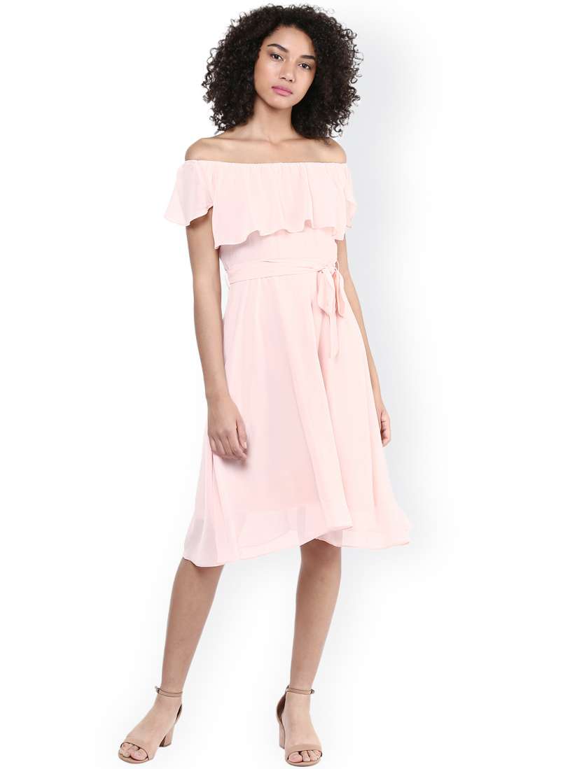 Buy Harpa Pink Off Shoulder Fit Flare Dress Dresses for Women 1847246 Myntra
