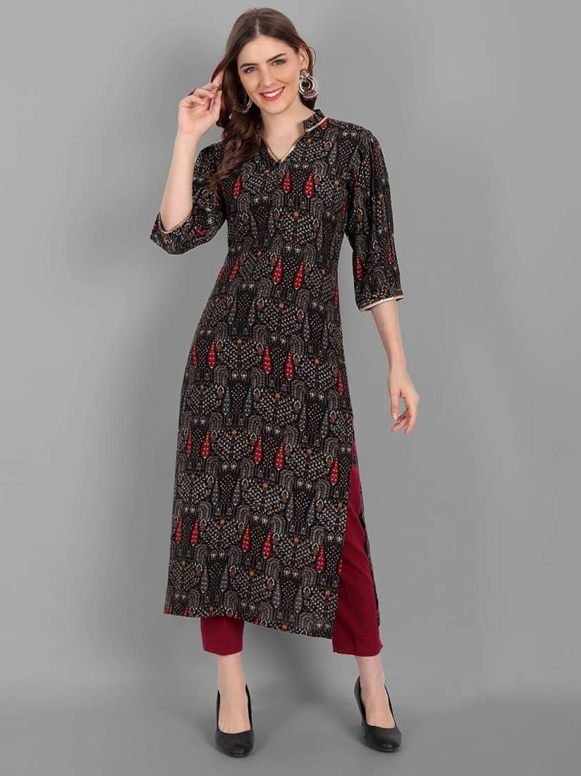Buy V TRADITION Black Multicoloured Geometric Printed Gotta Patti Gotta Patti Anarkali Kurti Kurtis for Women 18478286 Myntra