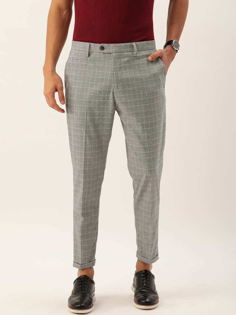 Cropped Trousers Grey Check Skinny Trousers Mens Super Skinny Grey