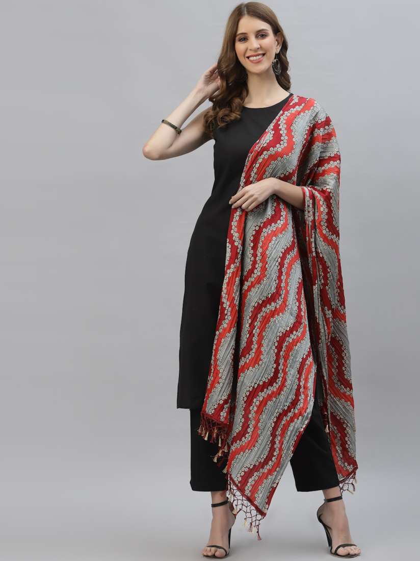 Buy Stylum Women Black Striped Panelled Kurti with Trousers With Dupatta Kurta Sets for Women 18485604 Myntra