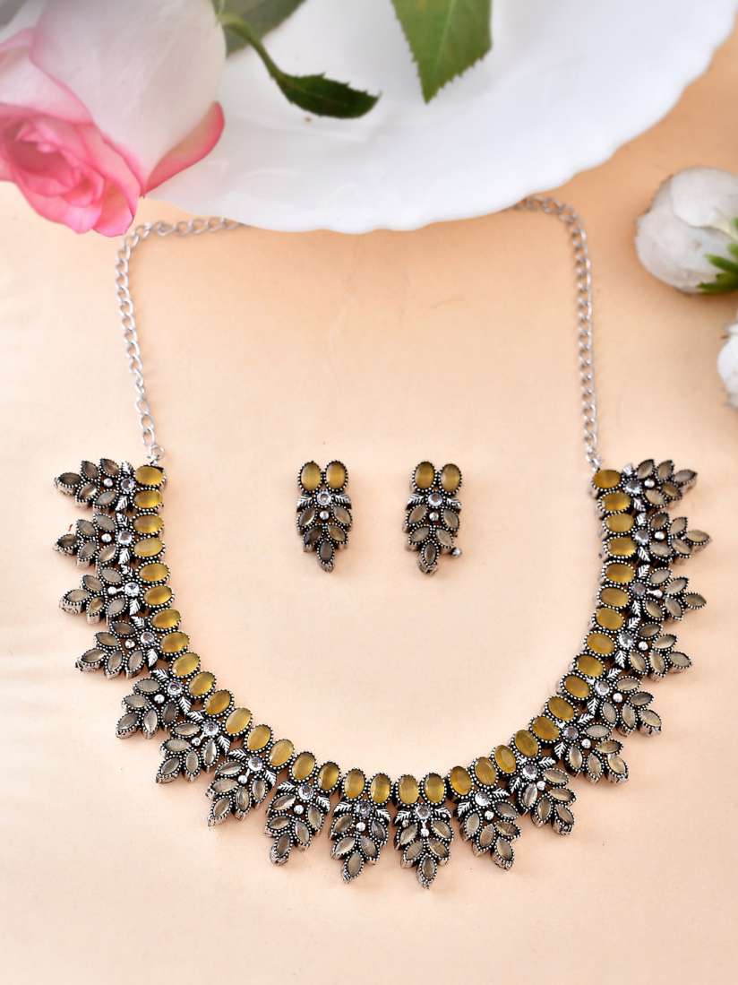 Buy AQUASTREET JEWELS Women Silver Plated Oxidized Yellow Stone Studded Beaded Floral Jewellery Set Jewellery Set for Women 18486900 Myntra