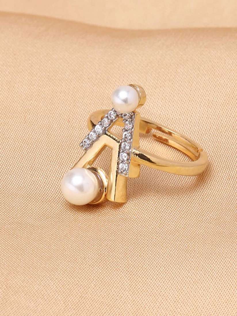 Buy Voylla Gold Plated White Stone Studded Pearl Beaded Adjustable Finger Ring Ring for Women 18489648 Myntra